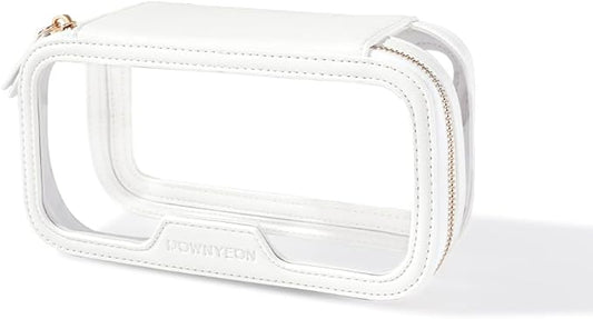 ROWNYEON Waterproof Toiletry Organizer Train Case, CLear Travel Makeup Bag for Women，Transparent Cosmetic Bag，Portable Makeup Case Organizer (White)