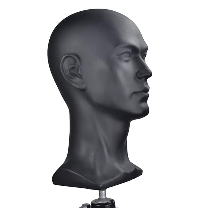PVC Matte Black Mannequin Head Professional Beauty Male Mannequin Head for Display Wig Hair Glasses Hat Headphone Display Stand (L30-Matte Black)