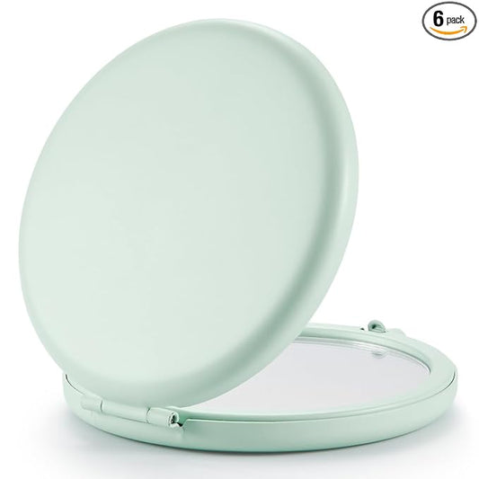 Compact Mirror for Purse, Pack of 6 Double-Sided 1X/2X Magnifying Metal Pocket Makeup Mirrors(Round, Cyan)