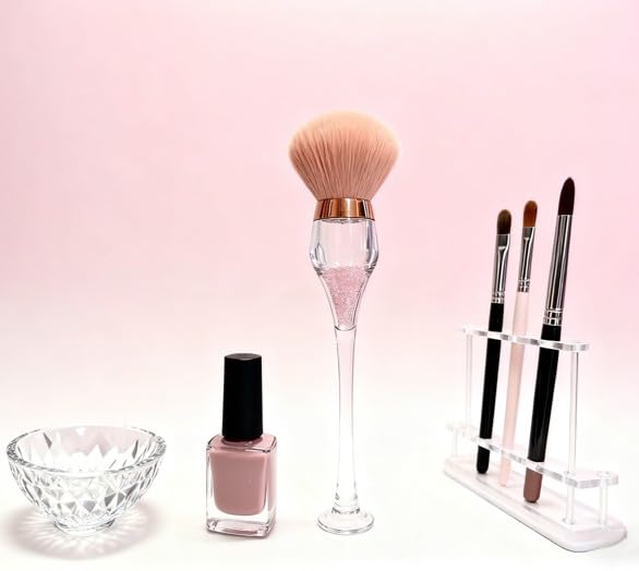 Nail Dust Brush in Wine Glass Style- Dense Bristles for Manicure Station, Professional Acrylic Handle Dusting Brush for Nail Art, Easy Clean Powder Tool for Nail Salon & Home Use