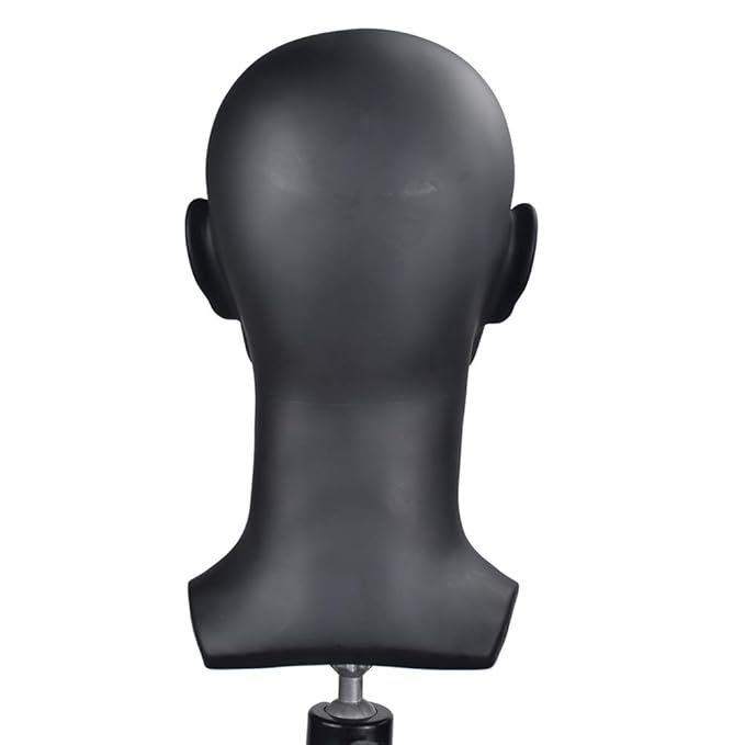 PVC Matte Black Mannequin Head Professional Beauty Male Mannequin Head for Display Wig Hair Glasses Hat Headphone Display Stand (L30-Matte Black)