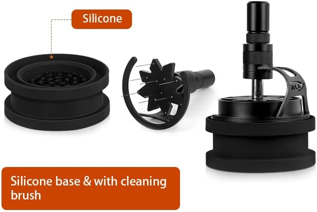 IKAPE 58MM WDT Tool, Espresso Stirrer Distribution Tool, Adjustable Needle Height, Coffee Stirrer with Dosing Funnel & Stand(With Brush)