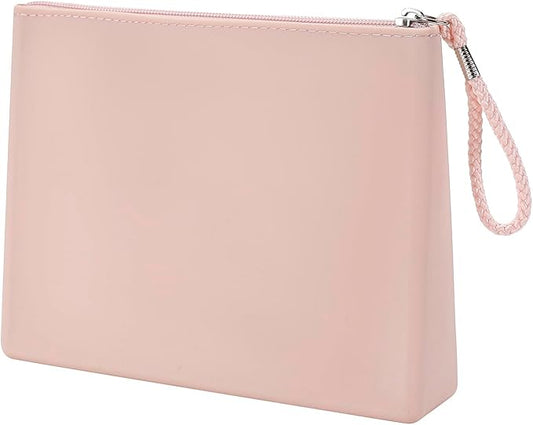 Silicone Makeup Bag for Purse Zipper Cosmetic Pouch Makeup Brush Holder Large Makeup Organizer Silicone Travel Pouch for Women (Pink)