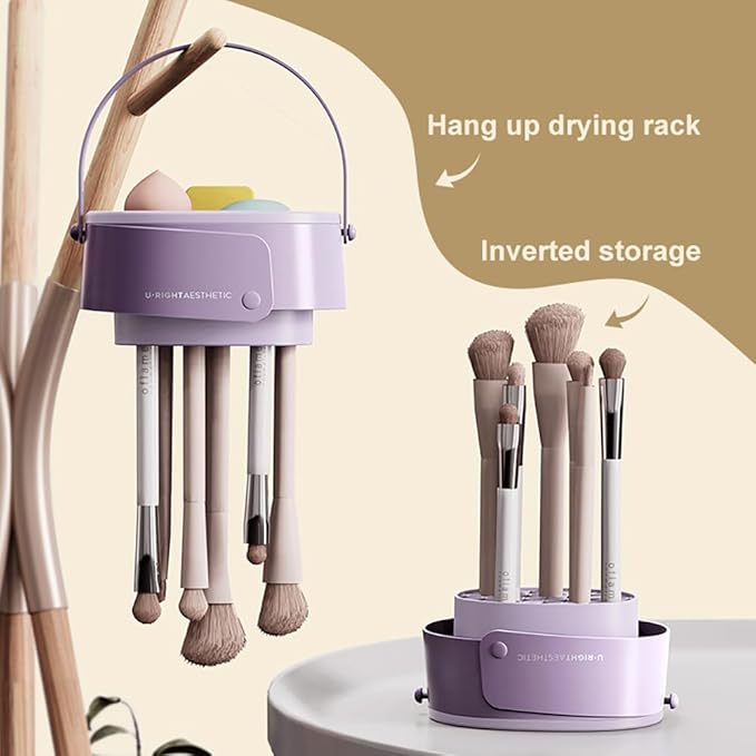 Foldable silicone makeup brush cleaning bowl, makeup tool cleaning bowl, makeup brush cleaning tool storage and drying rack (purple) (purple)