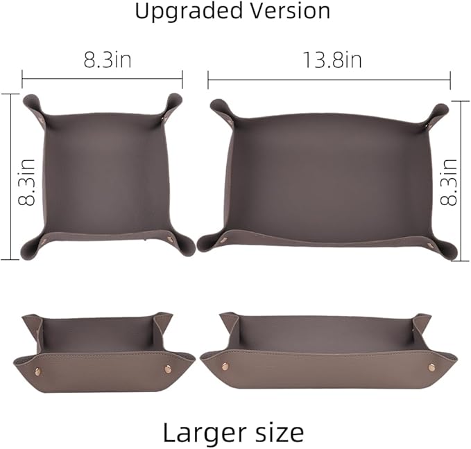2PC Leather Valet Tray Organizer, Desk Organizer Tray Or Candy Holder, Practical Storage Tool for Travel, Home Or Office (Apricot, Large+Extra Large)