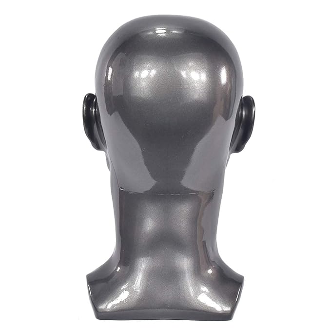 PVC Male Mannequin Head Metallic Grey Male Manikin Stand Model Display Hat Scarf Wigs Hair Glasses Hat Beauty Styling Tool with Mount Hole (L30-Bright Grey)