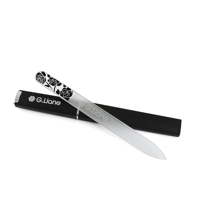 Premium Glass Nail File with Case Professional Crystal Fingernail Files Perfect Manicure Set for Women Men Kids Nail Care Gift Set(Rose Black)
