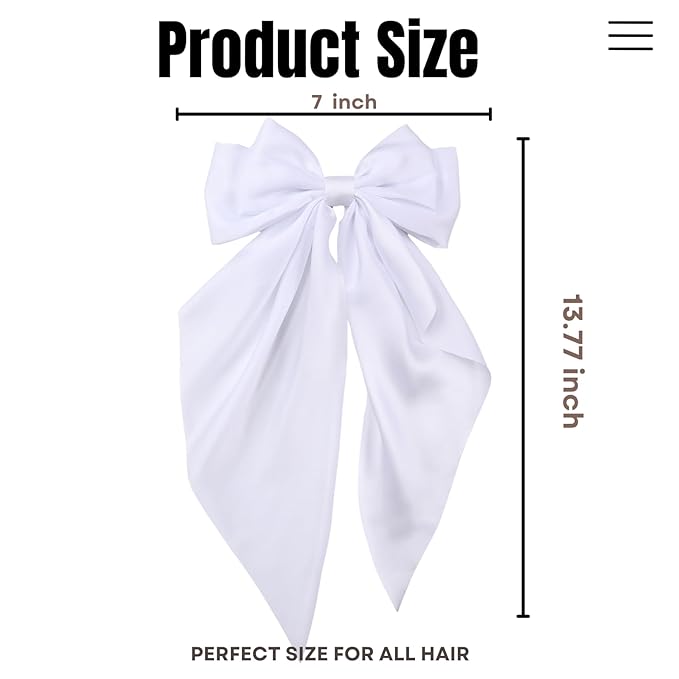 2PCS Big Hair Bow Clips for Women Girls – Black & White Ribbon Bow Barrettes with Long Tails, Large Satin Hair Accessories for Ponytail, Party, Wedding, Daily Styling
