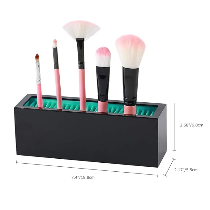 Makeup Brushes Holder Organizer, Silicone Vanity Air Drying Rack Display Storage for Brush, Eyeliners and More, Practical Cosmetic Tools Container (Pink-White)