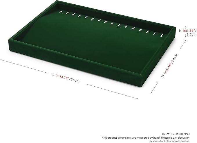 16 Slots Necklace Bracelet Tray Velvet Jewelry Trays Jewelry Drawer Organizer for Necklace, Bracelets, Watch Storage Display (Green)