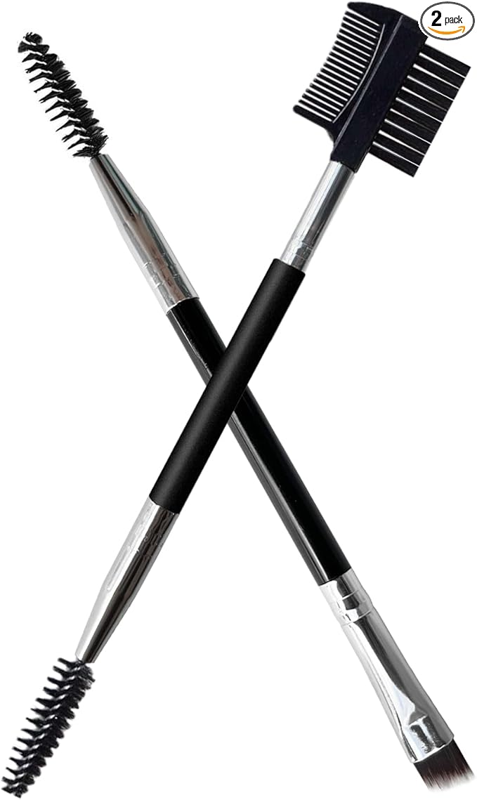 2pcs Eyebrow Eyelash Shaper Eyebrow Brush Comb Double Head Brush Makeup Grooming Tool Cosmetic with 3 Different Spoolie Brushes for Separating Lashes, Eliminating Mascara Clumps, Grooming Brows
