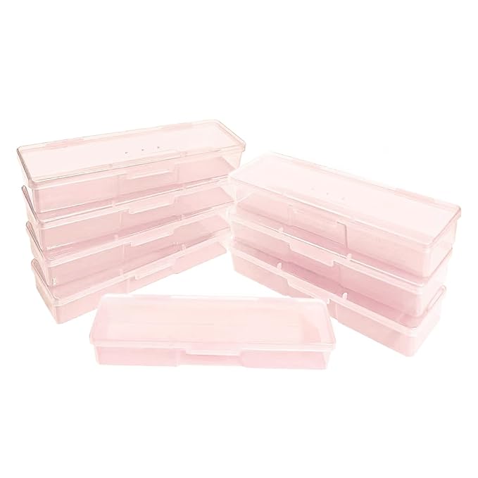 8PCS Manicure Tool Box, Plastic Storage Personal Box Nail Implement Organizer Case Box for Nail Art Pedicure Supply (Pink-A)