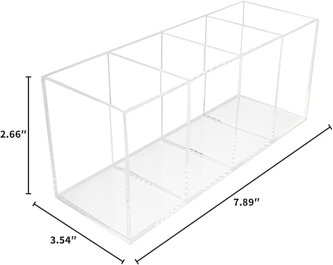 QPEY Extra Large Acrylic Pen Holder 4 Compartments,Clear Pen Holder Organizer Makeup Brush Holder for Office Desk Accessories,Cosmetic Brush Storage Box,Dorm,Bathroom,Kitchen (Clear)