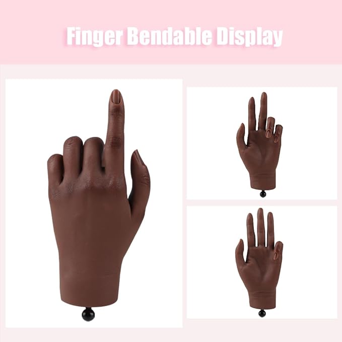 Nail Pratice Training Hand for Acrylic Nails with Stand Bracket,Soft Silicone Maniquin Hand, Flexible Bendable Nail Practice Fake Hand for Nails Art Practice Tool
