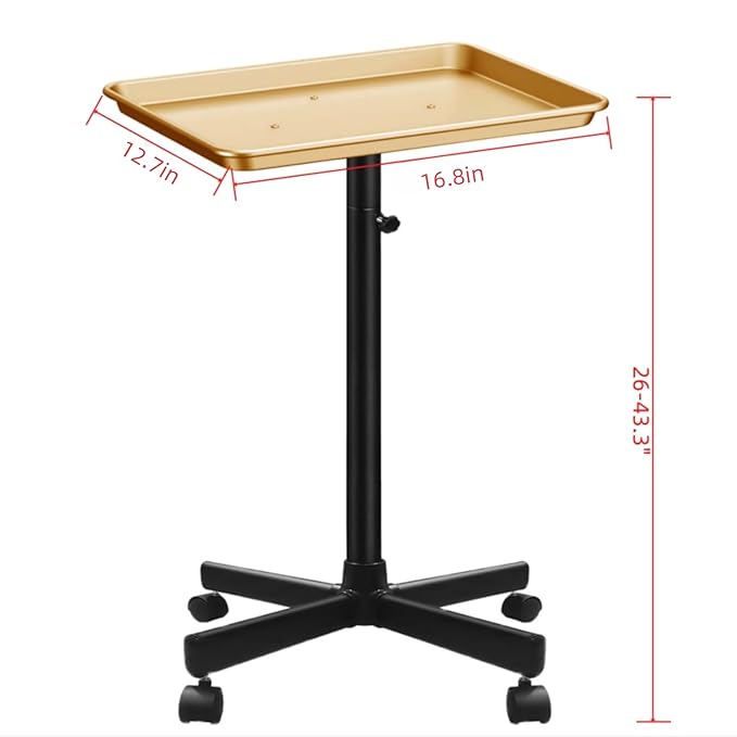 Premium Aluminum Salon Tray, Sturdy Corrosion-Resistant Adjustable Tray is Used for Tattoo Tray, Salon Tool/Color Tray, Beauty Spa Tray, Dentist Tray, Etc.(Black+Gold)