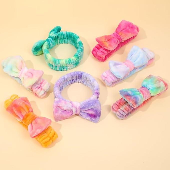 12pcs Spa Headband Soft Bowknot Spa Hair Band Coral Fleece Headband Makeup Headbands for Face Washing Skin Care Shower Yoga Headwraps for Women Girls (Dot Stripe Pattern)