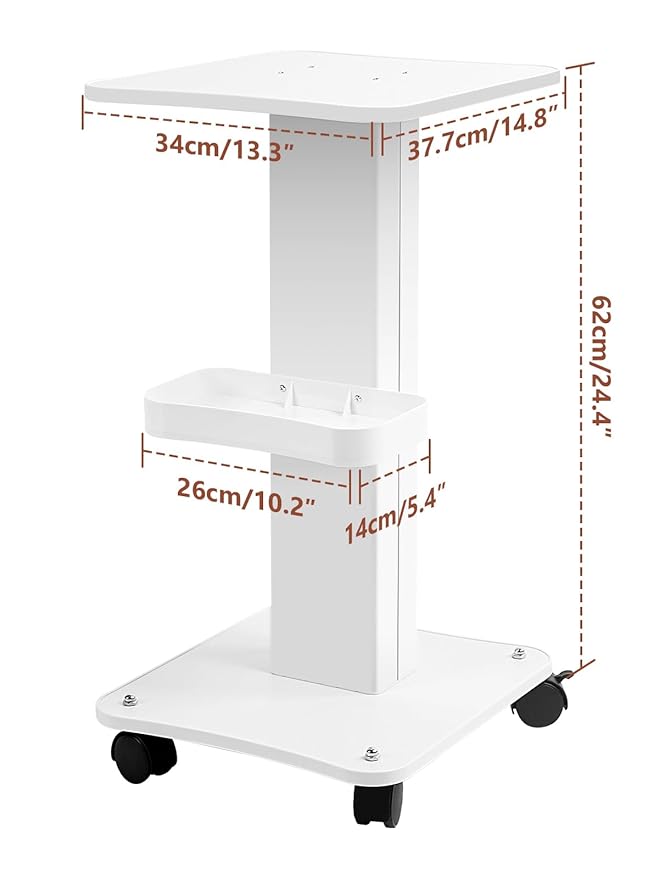 Kalolary Beauty Salon Trolley Cart, Aluminum Alloy Salon Spa Rolling Trolley Stand Mobile Cart with Wheel Beauty Instrument Storage Tray