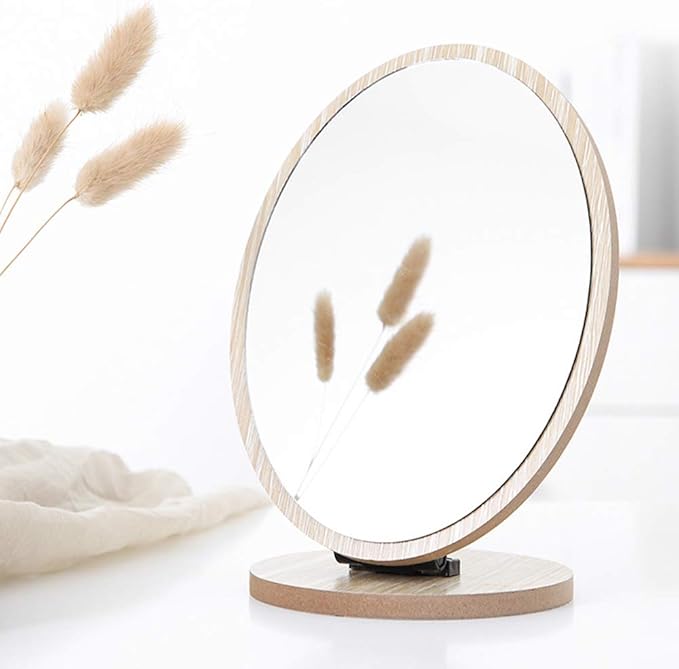 Aestivate Oval Compact Table Mirror - Wood Framed Desktop Mirror with 90 Degree Rotation for Makeup & Cosmetic