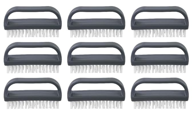 Superio Stiff Nail Brush for Cleaning Fingernails Small Scrub Brush with Handle, Cleaning Brushes for Hands, Toes, and Nails (Black, 9 Pack)