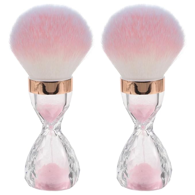 FRCOLOR 2Pcs Nail Dust Brush Acrylic Nail Art Dust Powder Brush Makeup Blush Brush Clean Up Tools Nail Art Brush Pink