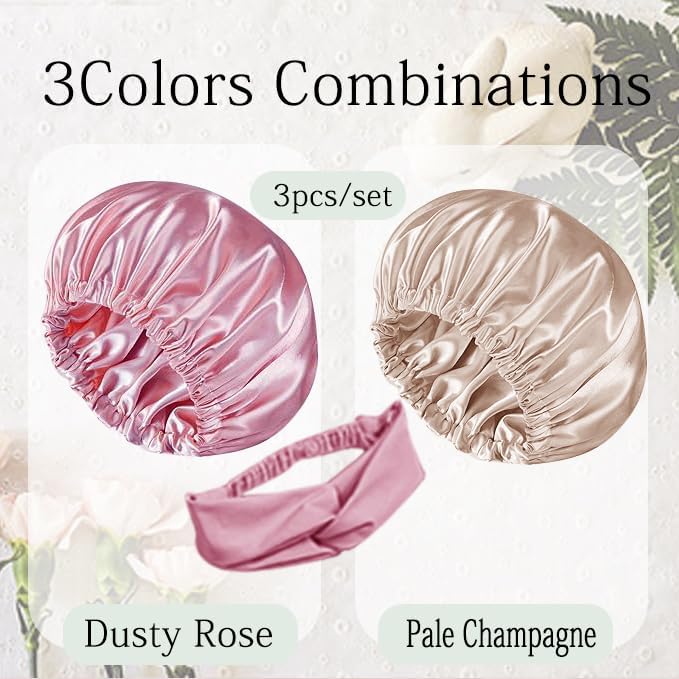 Hair Bonnets 3Pcs Satin Bonnet For Sleeping Silky Bonnets Womens Silk Bonnet Night Caps Curly Hair Sleep Cap For Women