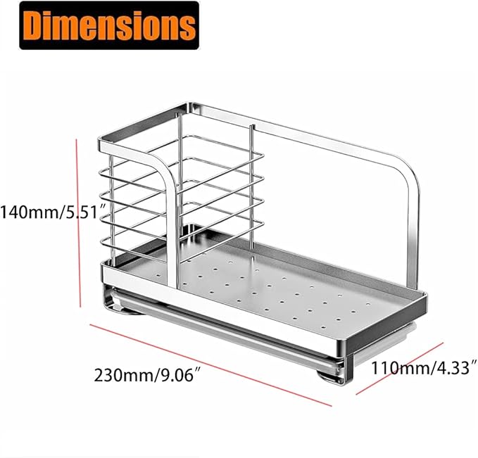 Countertop Dish Soap Holder, Kitchen Sink Caddy Organizer,Sponge Holder for Sink, Stainless Steel Sponge Soap Brush Holder with Drain Pan
