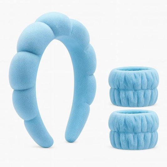 Spa Headband for Washing Face 3PC, Makeup, Facial and Skincare. Bubble Skin Care Head Band. Puffy Terry Cloth, Non Slip Get Ready Hairband for Women, Teens, Girls. Cute Hair Accessories.