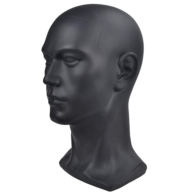 Ba Sha PVC Mannequin Head Black Male Manikin Dummy Stand Model Display Hat Scarf Wigs Hair Glasses Hat Beauty Styling Tool with Mount Hole