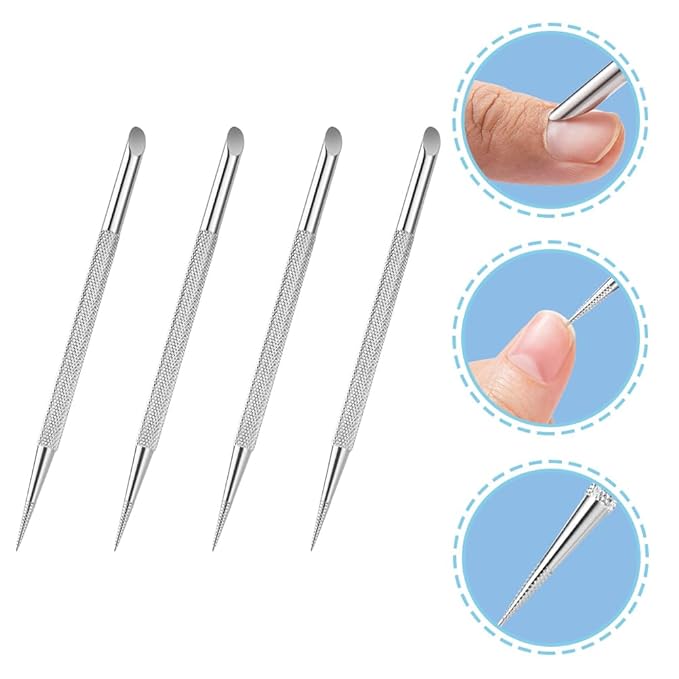 4pcs Stainless Steel Cuticle Pusher Nail Dotting Pen Metal Dead Skin Remover for Professional Manicure Pedicure Nail Art Care Tools