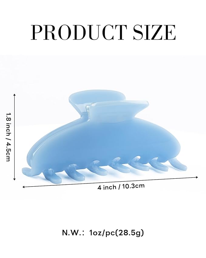 MAORULU Cute Claw Clip for Women – 4'' Large Acetate Hair Clips for Thick Thin Curly Long Hair, Durable Hair Clamps Non-slip Jaw Clip, Strong Hold, Stylish French Design (Baby Blue)