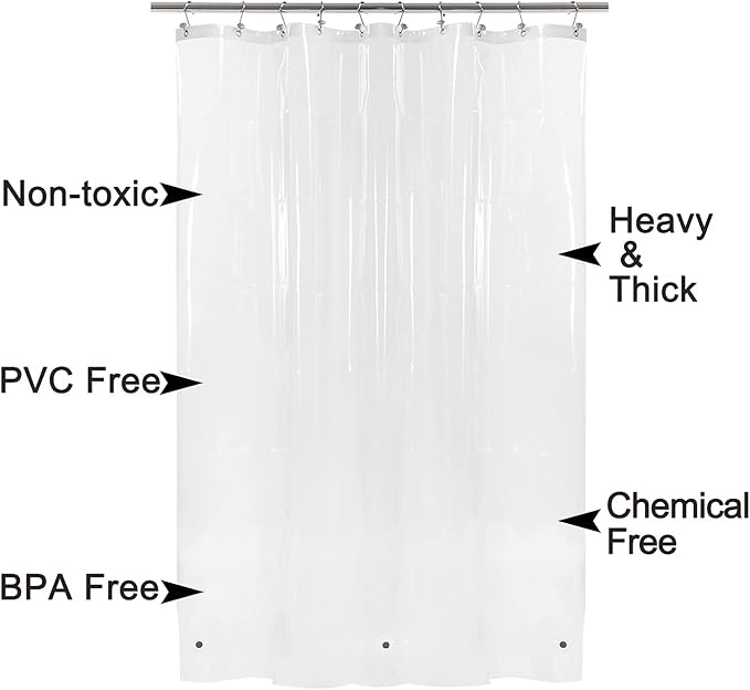 BAROSSA Design XLong Shower Curtain Liner with 96 inches Height - 6 Bottom Magnets, Waterproof PEVA, PVC Free, Metal Grommets, Clear, 72x96