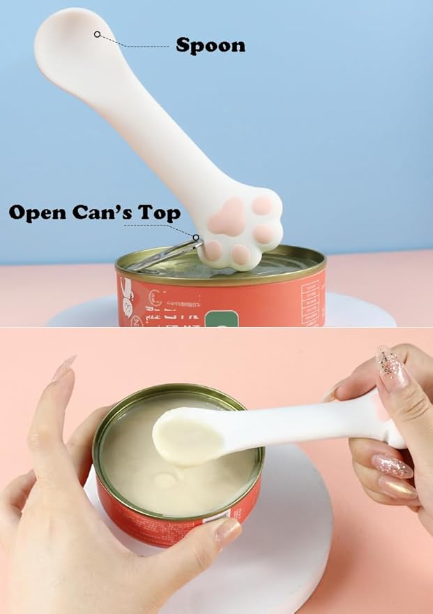 2 Pack Dog Cat Food Spoon Spatula, Cute Paw Pet Can Opener Mixing Spoons for Dog Cat Wet Food, Small Silicone Spatula Cat Treat Spoon Pet Cannd Food Scoop for Dog Cat, Grey