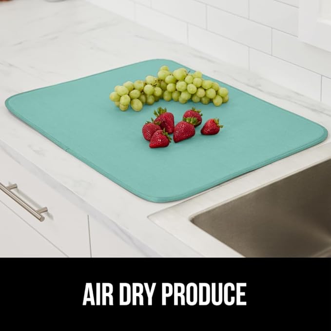 GORILLA GRIP Ultra Water Absorbent Microfiber Dish Drying Mat, 18x24, Quick Dry Thick Mesh, Slip Resistant Pad for Sink Dishes or Under Rack, Kitchen Counter Accessories, Machine Wash, 2 Pack Mint
