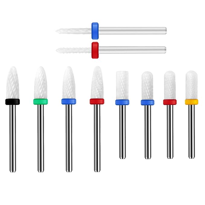 10Pcs Ceramic Nail Drill Bits，3/32 Nail Drill Bits Set for Acrylic Gel Nails Professional Rotary Burrs Electric Manicure Pedicure Nail File Cuticle Remover Crystal Nail Extension