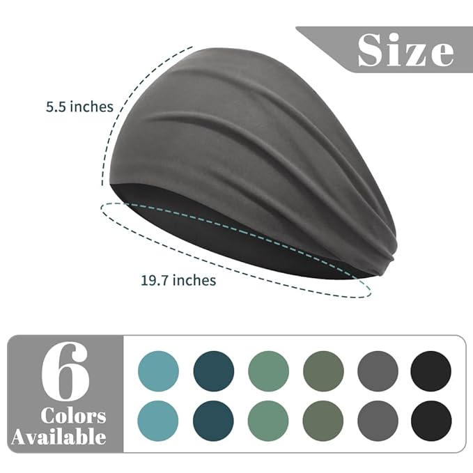 Sweat Headbands for Women, Workout Headbands for Short Hair, Extra Wide Head Bands for Long Hair, 12 Pieces