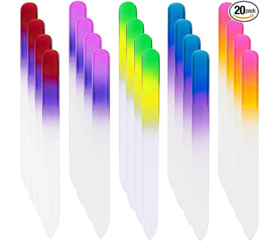 20 Pcs Glass Nail File Bulk with Plastic Sleeve, Crystal Fingernail Files Set, Double Sided Finger Nail Files, Professional Manicure Nail Care for Women Girls, Christmas Gifts Stocking Stuffers