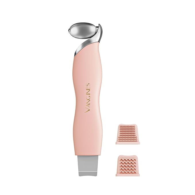 Vangines 3-in-1 Ice Roller for Face & Eyes – Cooling Facial Roller, Pore Cleansing Tool with 2 Silicone Brushes, Stainless Steel Roller for Puffiness & Pores (Pink)