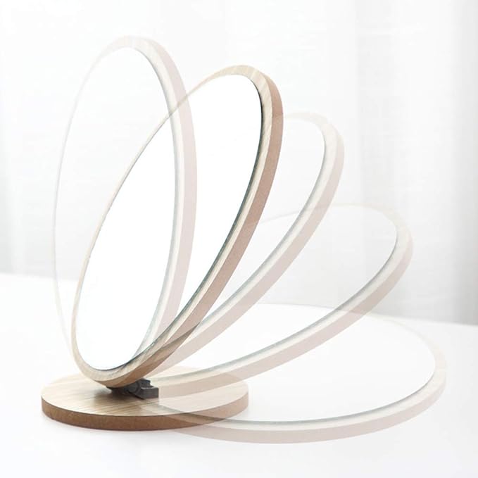 Aestivate Oval Compact Table Mirror - Wood Framed Desktop Mirror with 90 Degree Rotation for Makeup & Cosmetic