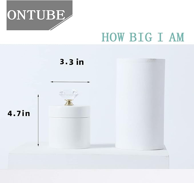 ONTUBE Porcelain Cotton Swabs Holder Organizer with Crystal Lid and Easy to Clean, White (Gold Lid,Set of 2)