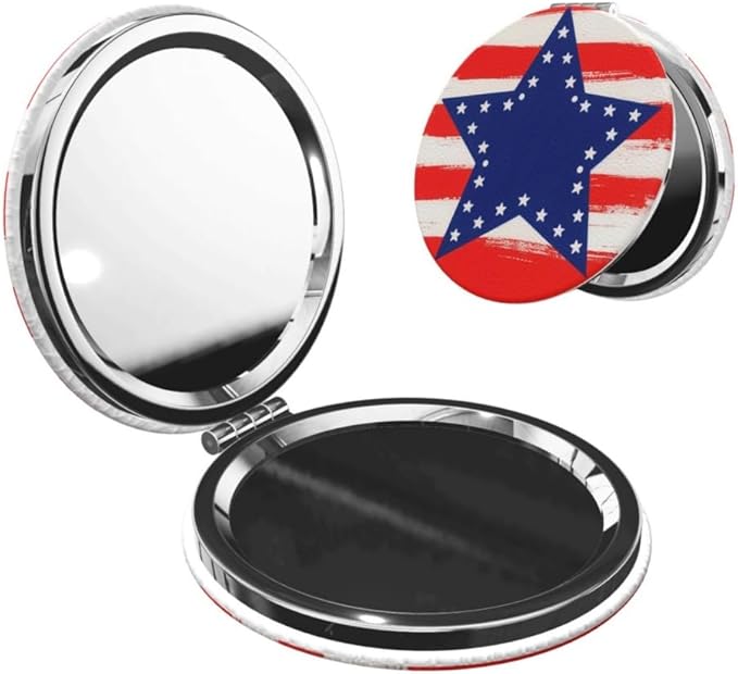 KWSAAHU Double-Sided Pocket Compact Mini Makeup Mirrors 1x, 2X Magnifying Mirror Portable Foldable Round Small Purse Mirror Suitable Daily Travel Party for Woman Man - Blue Star