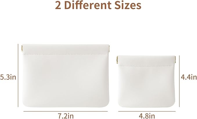2 Pack Small Makeup Bag for Women, New Organosilicon Super Fiber Leather Mini Cosmetic Bag for Travel, Coin Purse Organizer Storage Pouch (Cream-white)