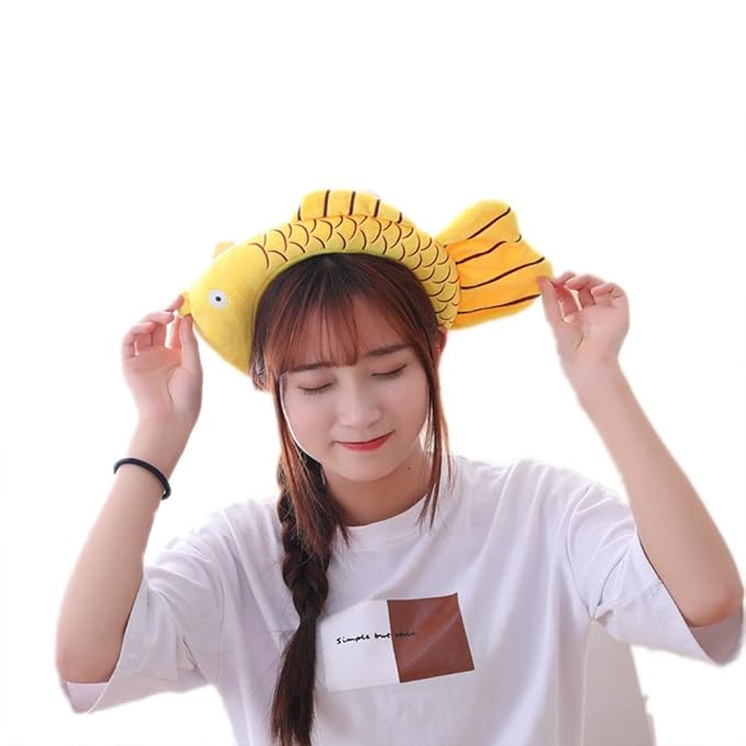 Funny Yellow Fish Stylish Plush Face Wash Makeup Elastic Hair Band Headband Party Hairband for Women (Yellow Fish)