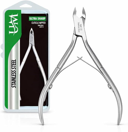 UM Supplies Cuticle Trimmer | Hangnail Remover | Extremely Sharp | Professional Cuticle Nippers | Stainless Steel | Cuticle clippers | Pedicure Manicure Tool (jaw 14) (Double Edge)