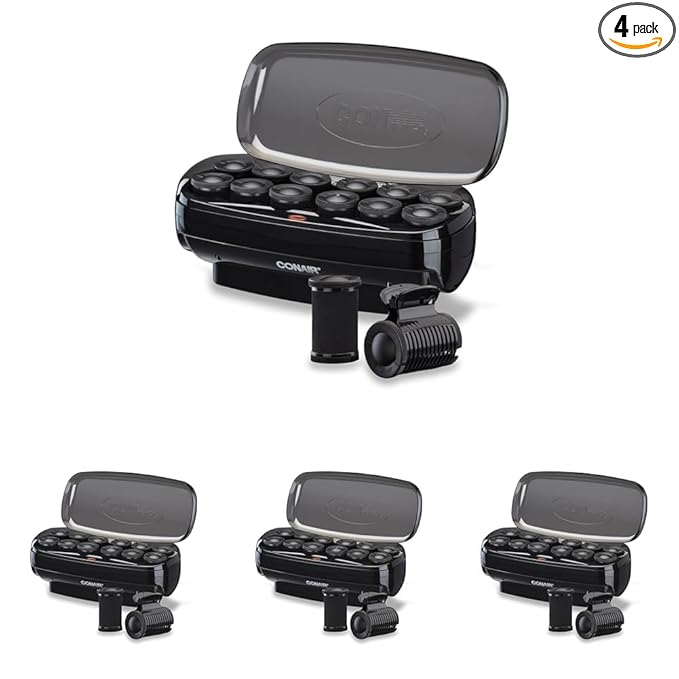 Conair Hot Rollers for Long,Medium & Short Hair,12 Jumbo 1 ½" Heated Hair Rollers with Clips,Hot Curlers for Women,Volume & Curls,Amazon Exclusive,Black,(Pack of 4)