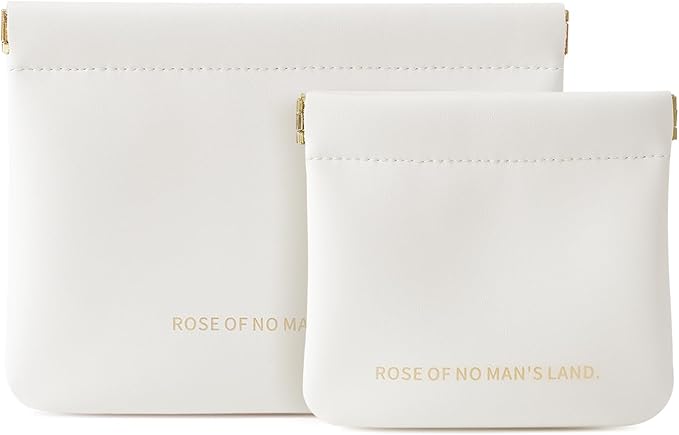 2 Pack Small Makeup Bag for Women, New Organosilicon Super Fiber Leather Mini Cosmetic Bag for Travel, Coin Purse Organizer Storage Pouch (Cream-Printed with Phrase)