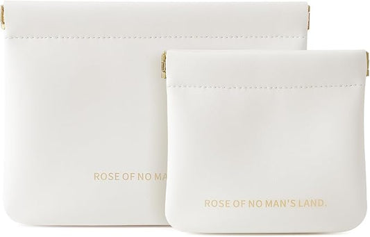 2 Pack Small Makeup Bag for Women, New Organosilicon Super Fiber Leather Mini Cosmetic Bag for Travel, Coin Purse Organizer Storage Pouch (Cream-Printed with Phrase)