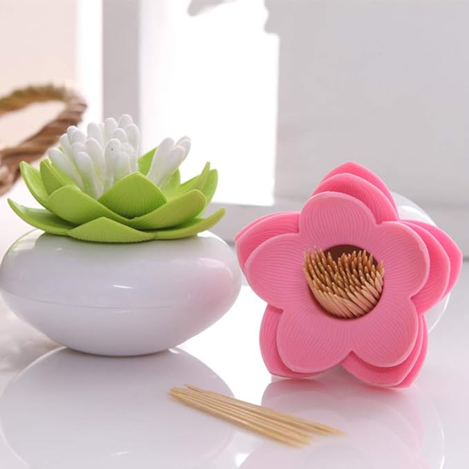 2 Pack Creative Lotus Cotton Swab Holder Q-Tips Toothpicks Holder Table Decorate Cotton Bud Storage Box Organizer