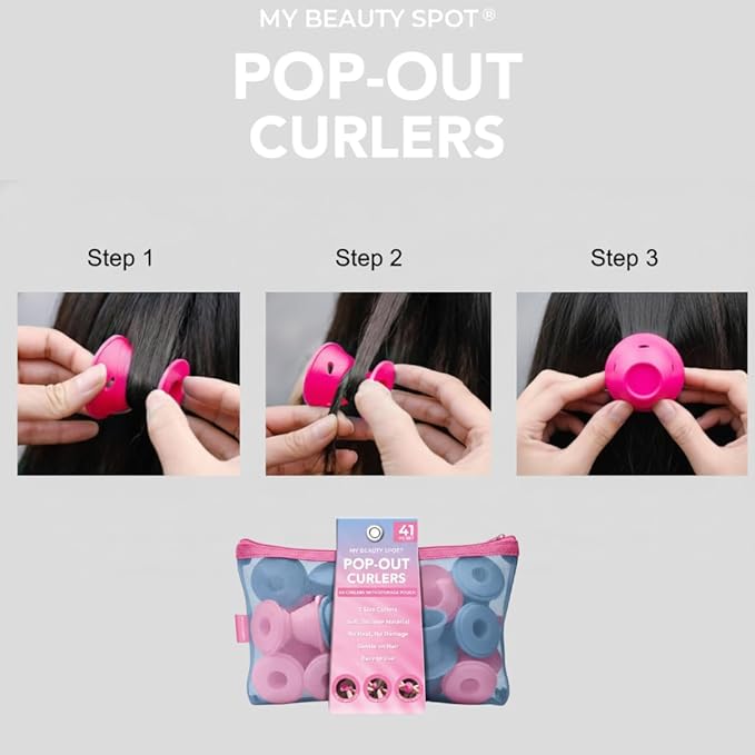 My Beauty Spot 40 Pc. Silicone Hair Curlers - 40 Silicone Curlers, 2 Sizes, No Heat Damage, Soft Material, Comes with Storage Case