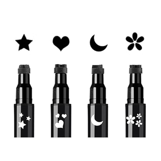 Face Stamp & Eyeliner Set, 4 PCs Black Shape Stamps and Felt Eye Liners, Dual ended 2-in-1 Eye Makeup Pen