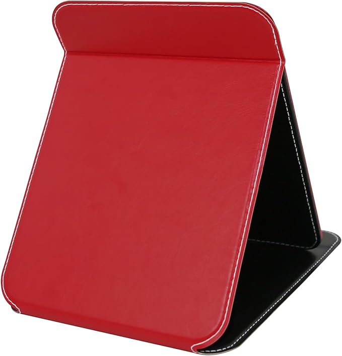 Travel Mirror for Desk, 5.3×6.9” Adjustable Rectangle PU Edge Covering Red Foldable Desk Mirror with Stand for Travel Camping Home (Red)